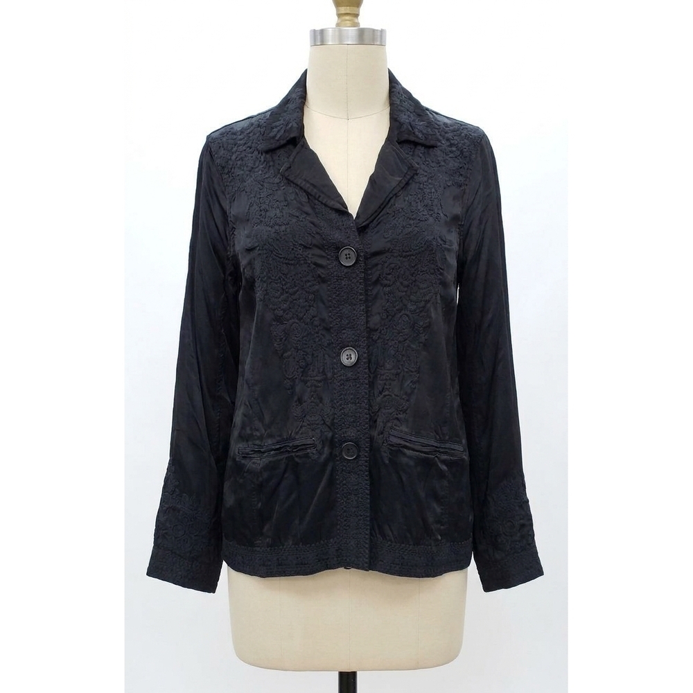 NEW JOHNNY WAS women's crosyen satin jacket in black